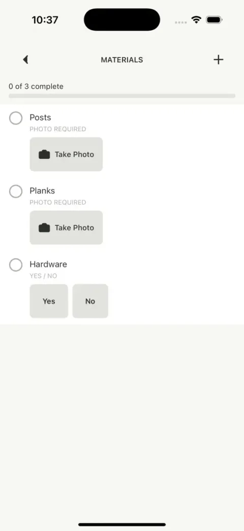 LibreCam materials checklist with photo-required items ready to share